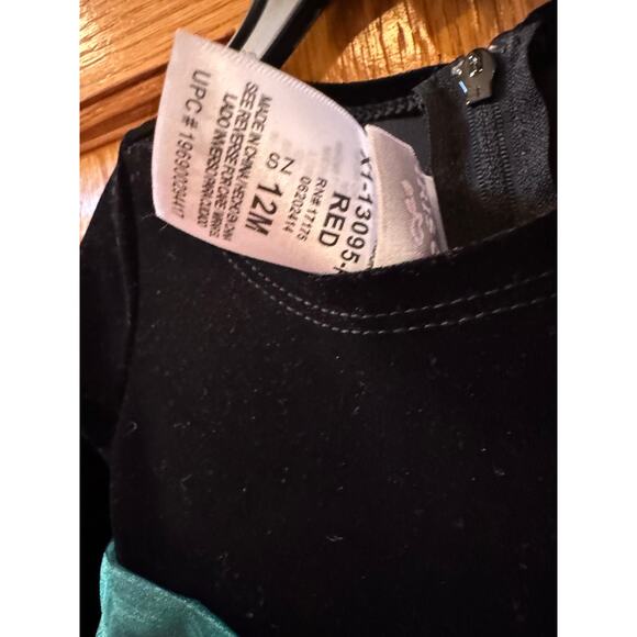 NEW Iris & Ivy  Girls 12M "BLACK VELVET RED GREEN PLAID" Taffeta Christmas Dress - Picture 3 of 5